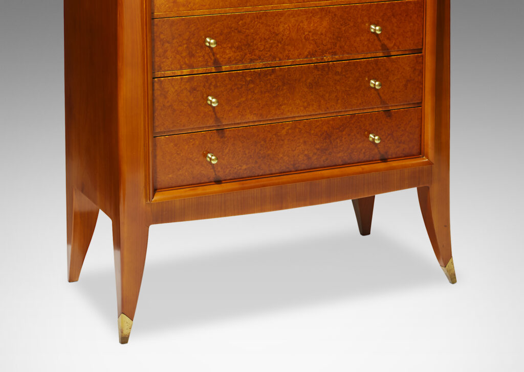 Gallery BAC secretaire with door opening down to form a writing surface and to reveal stationery storage, and three drawers below