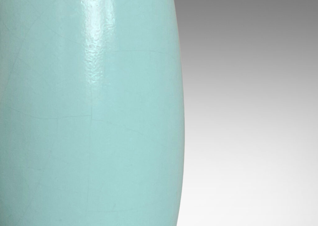 Gallery BAC parabolic cone form on a demi-spherical base crafted in ceramic with an eggshell finish baby blue glaze