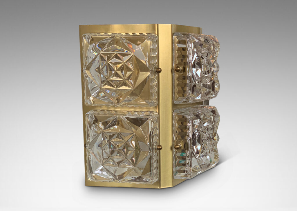 Gallery BAC angled brass frames inset with four sand-blasted crystal diffusers with an abstracted rosette motif in relief