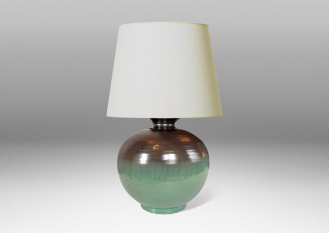 Gallery BAC globe form in blue-green and dark gray luster glazes