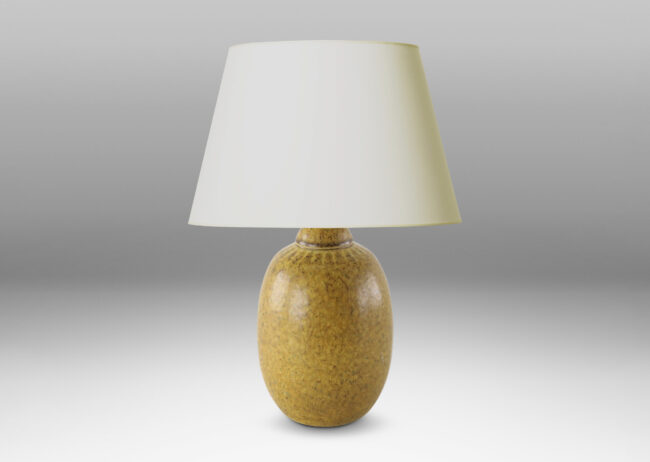 Gallery BAC ovoid form with radiating detail at neck and mottled sandy tan glaze