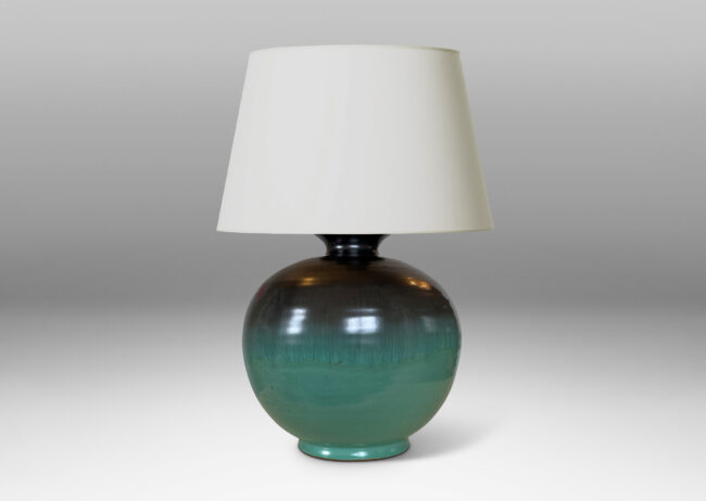 Gallery BAC globe form in blue-green and dark gray luster glazes