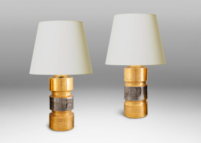 Gallery BAC coined column bases in gold and silver luster glazed earthenware