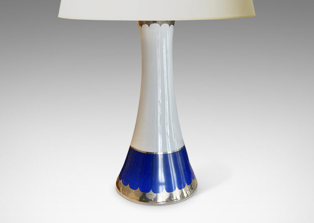 Gallery BAC flared form with scalloped design in royal blue and platinum leaf