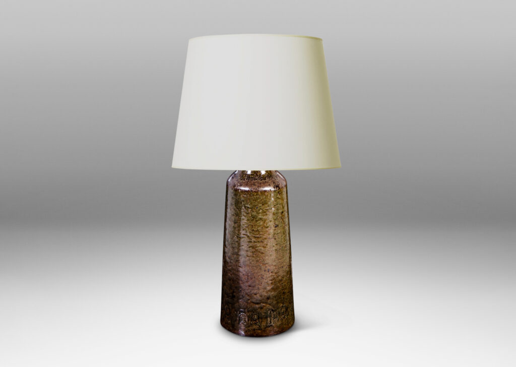 Gsllery BAC tall angled cylindrical pedestal with recessed neck and abstract motifs impressed at foot