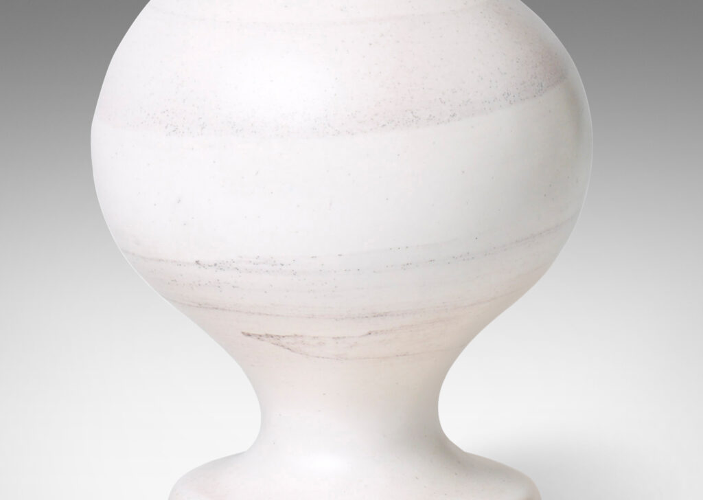 Gallery BAC petite pawn-like form in matte white with wispy speckle swirl