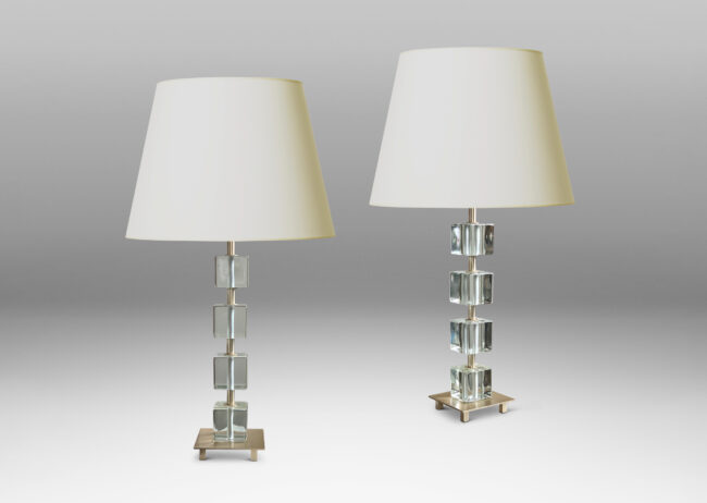 Gallery BAC square base and stand in brushed nickel with suspended crystal cubes