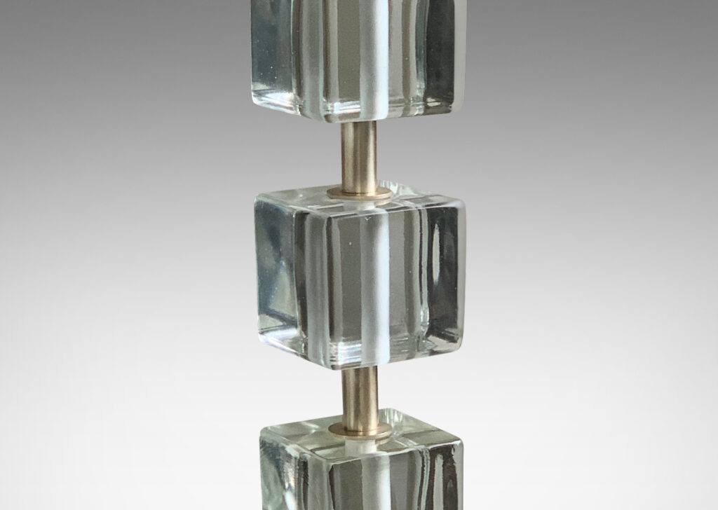 Gallery BAC square base and stand in brushed nickel with suspended crystal cubes