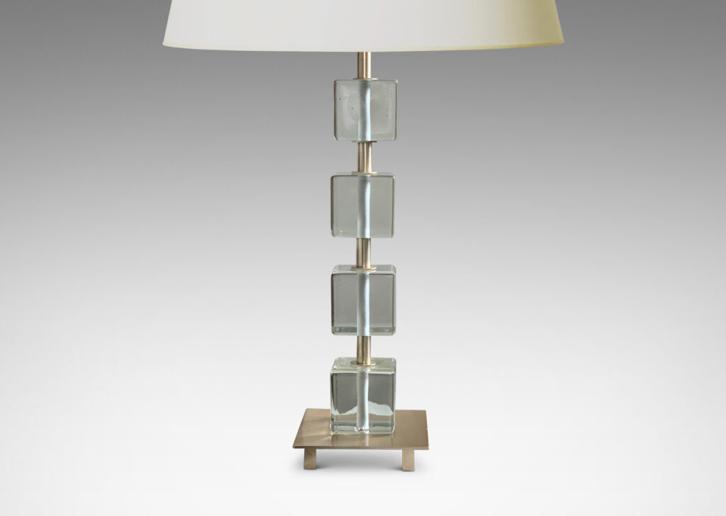 Gallery BAC square base and stand in brushed nickel with suspended crystal cubes