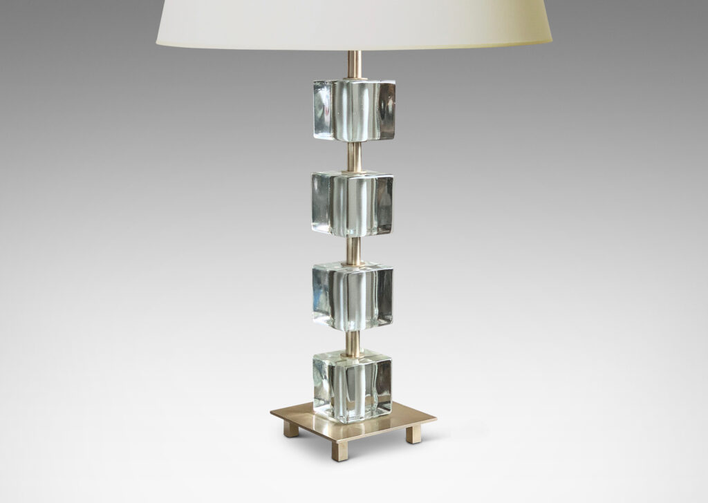 Gallery BAC square base and stand in brushed nickel with suspended crystal cubes