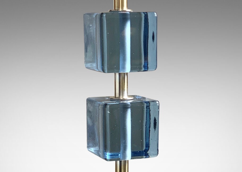 Gallery BAC square base and stand n nickel plate with suspended blue crystal cubes