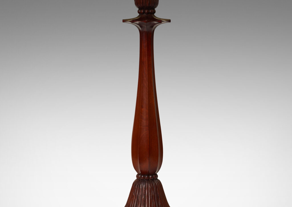 Gallery BAC pedestal form with base of finely modeled feather/frond forms, organic drop shape shaft with fluting