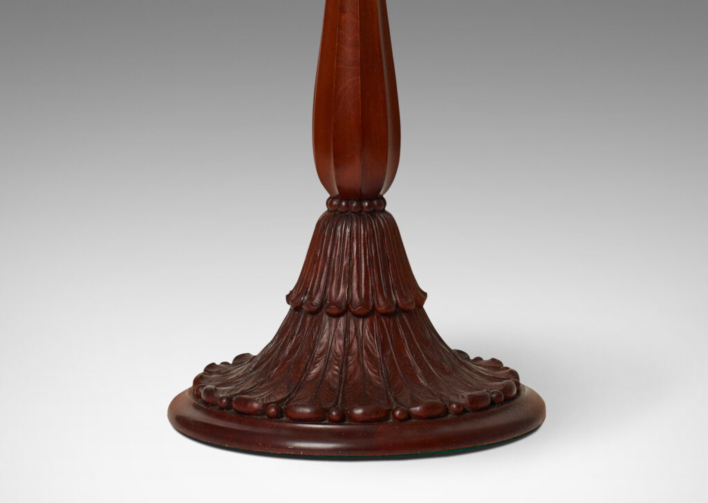 Gallery BAC pedestal form with base of finely modeled feather/frond forms, organic drop shape shaft with fluting