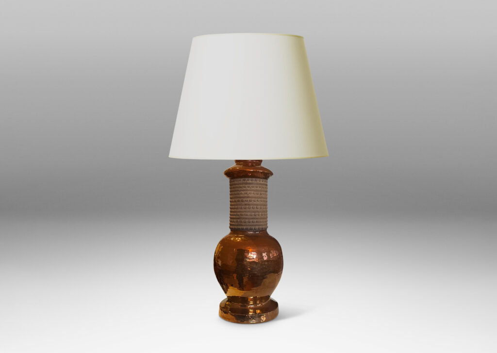 Gallery BAC tapered sphere on a disk plinth in copper luster