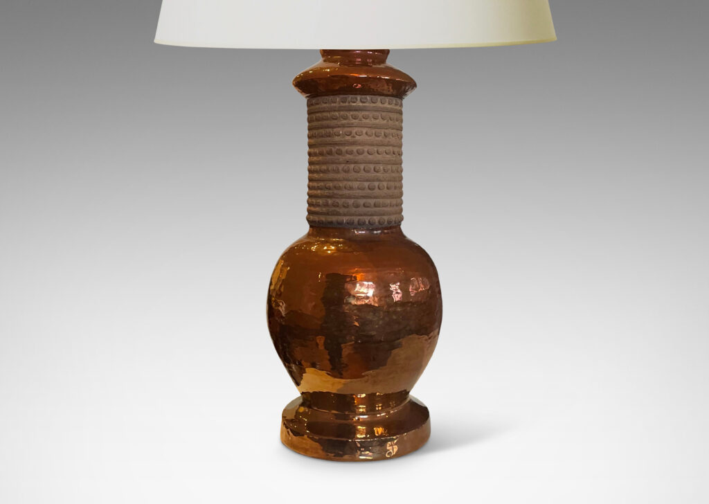 Gallery BAC tapered sphere on a disk plinth in copper luster