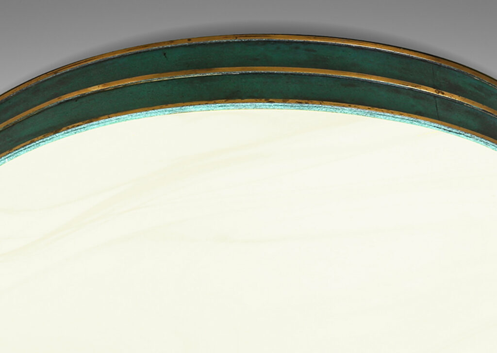 Gallery BAC round frame in metal with verdigris patination and polished bronze