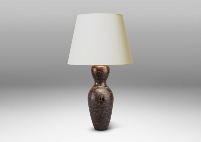 Gallery BAC svelte baluster form with carved crosshatch texture and deep brown eggshell finish