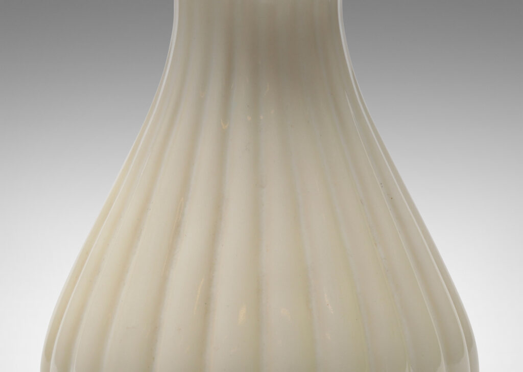 Gallery BAC reeded bulbous form with flared mouth in a bright gloss ivory glaze