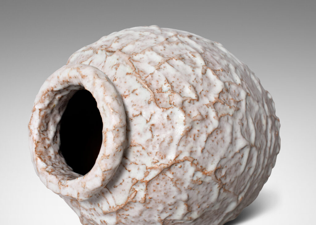 Gallery BAC tapered form with rustically textured surface in ivory glaze