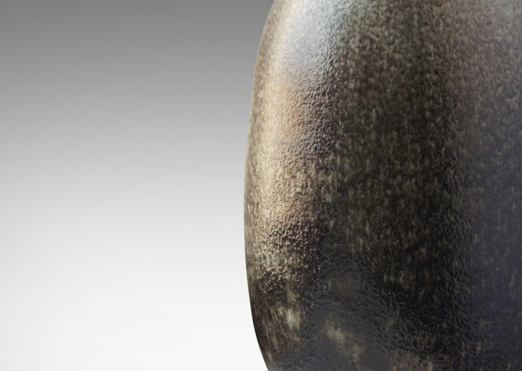 Gallery BAC organically modeled bottle form with a wonderful ombre pale gray and dark oxblood glaze