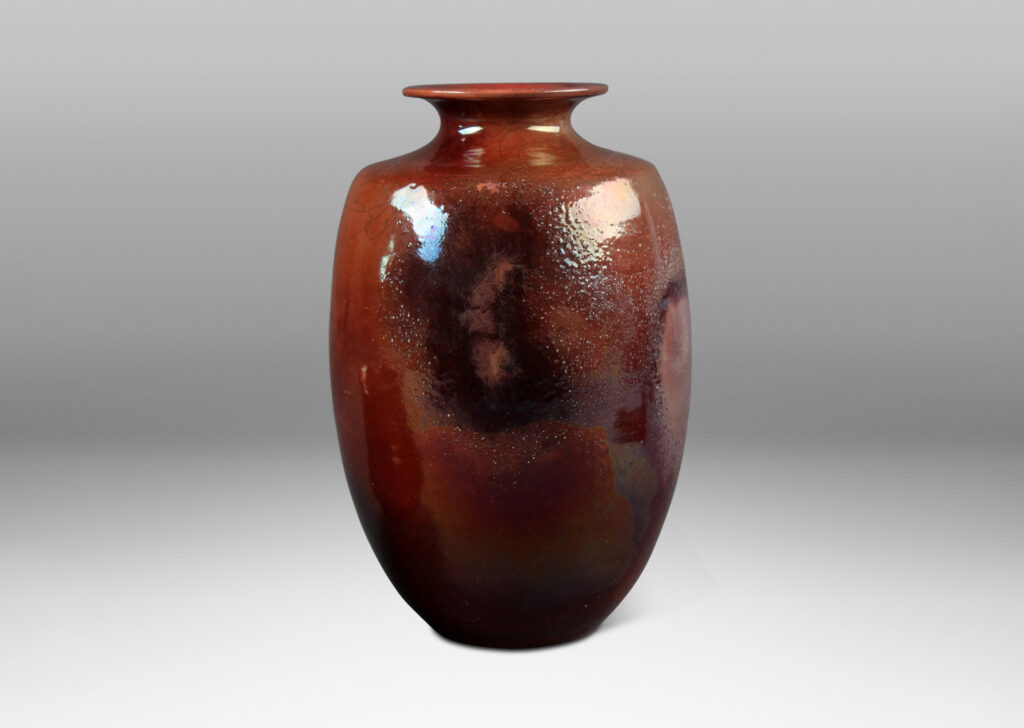 Gallery BAC amphora-style form with flange lip in a brick red luster glazed