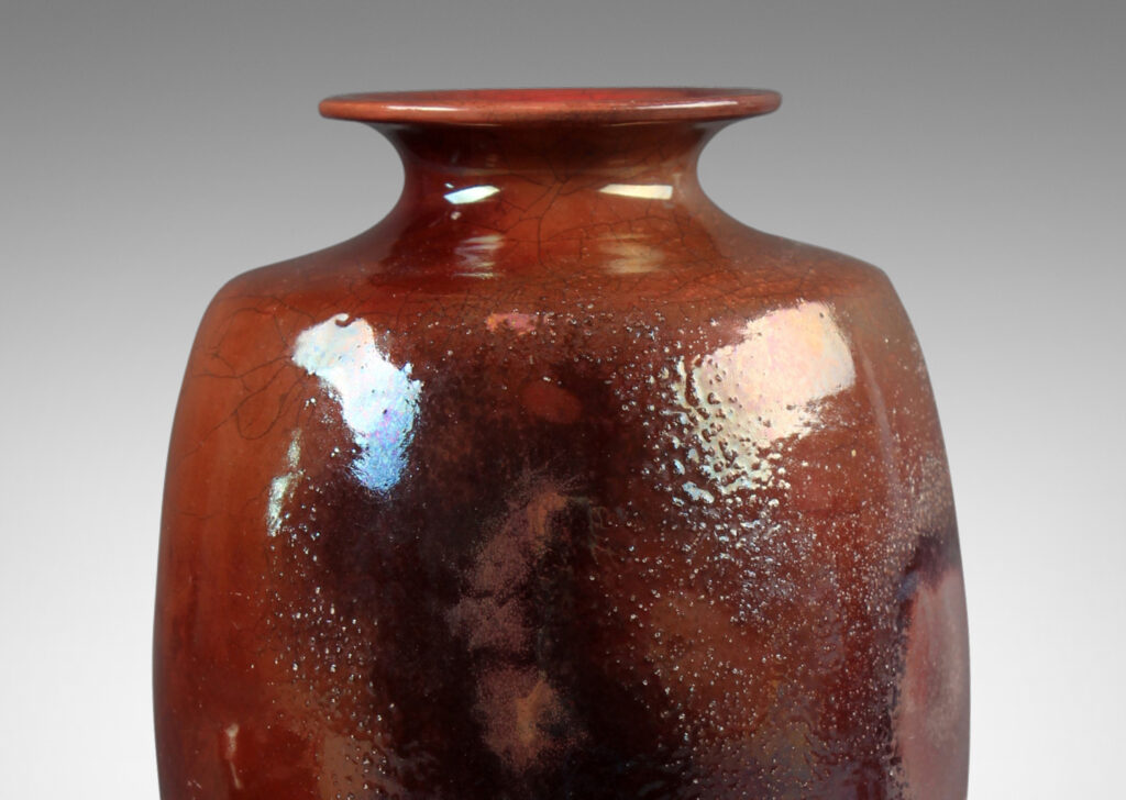 Gallery BAC amphora-style form with flange lip in a brick red luster glazed