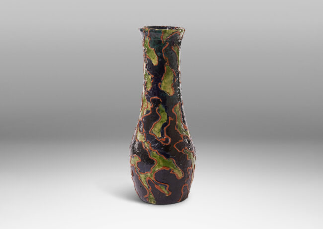 Gallery BAC piped slip “cloisons” applied in an organic, cloud-like pattern glazed in yellow-green and Prussian blue