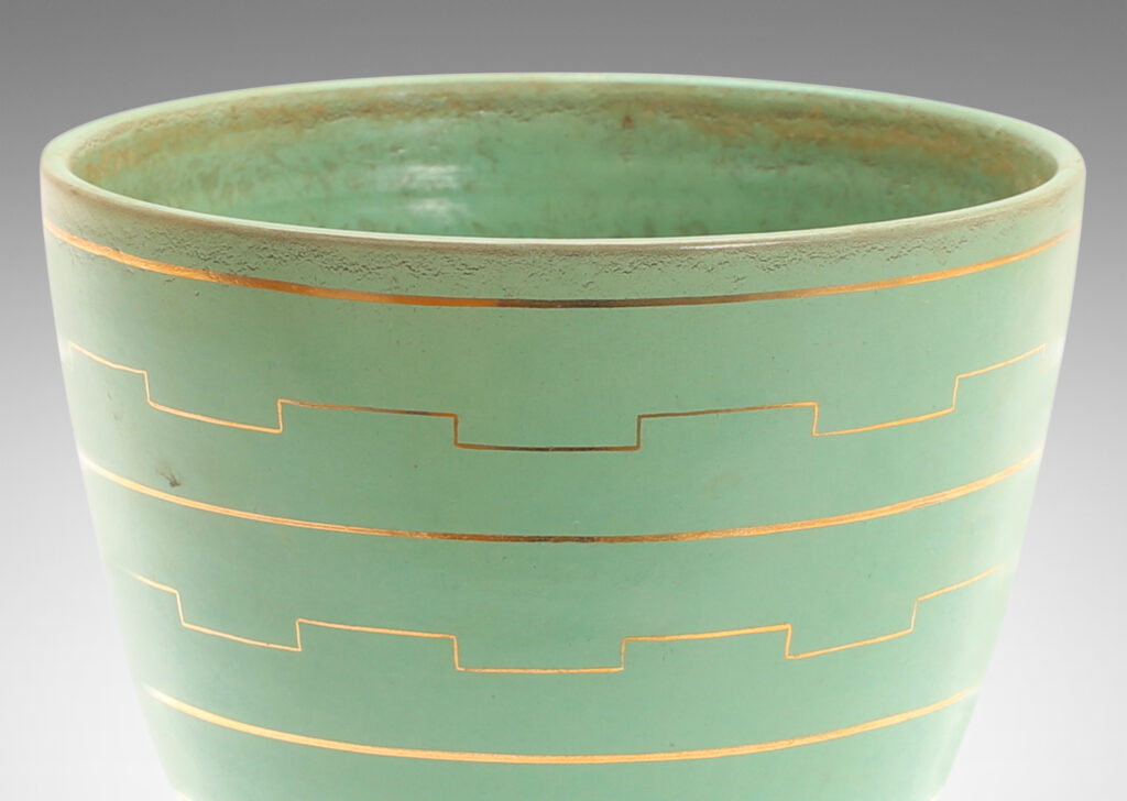 Gallery BAC in celadon with gilded pinstripes and Greek meanders