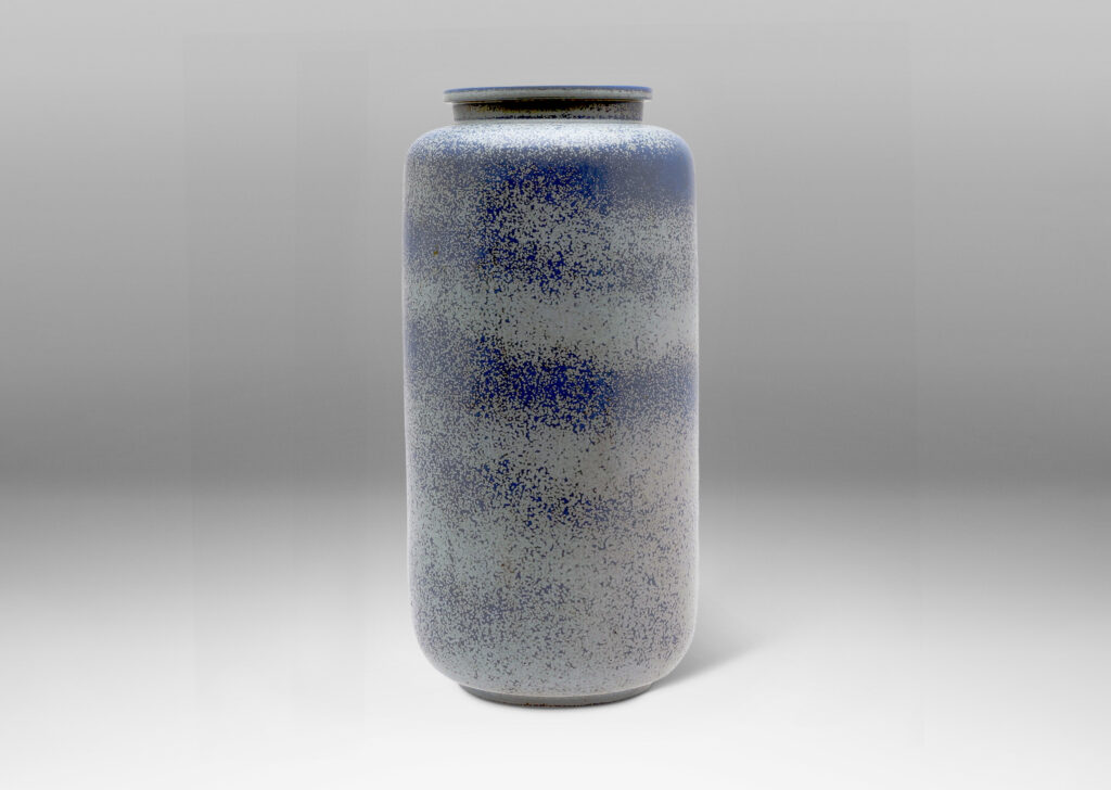 Gallery BAC cylindrical form with flange lip and airy French and powder blue stipple eggshell finish glaze