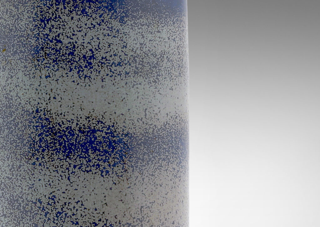 Gallery BAC cylindrical form with flange lip and airy French and powder blue stipple eggshell finish glaze