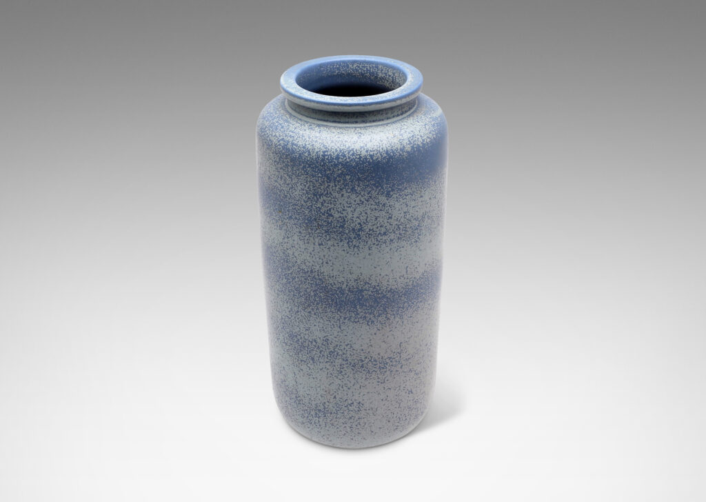 Gallery BAC cylindrical form with flange lip and airy French and powder blue stipple eggshell finish glaze