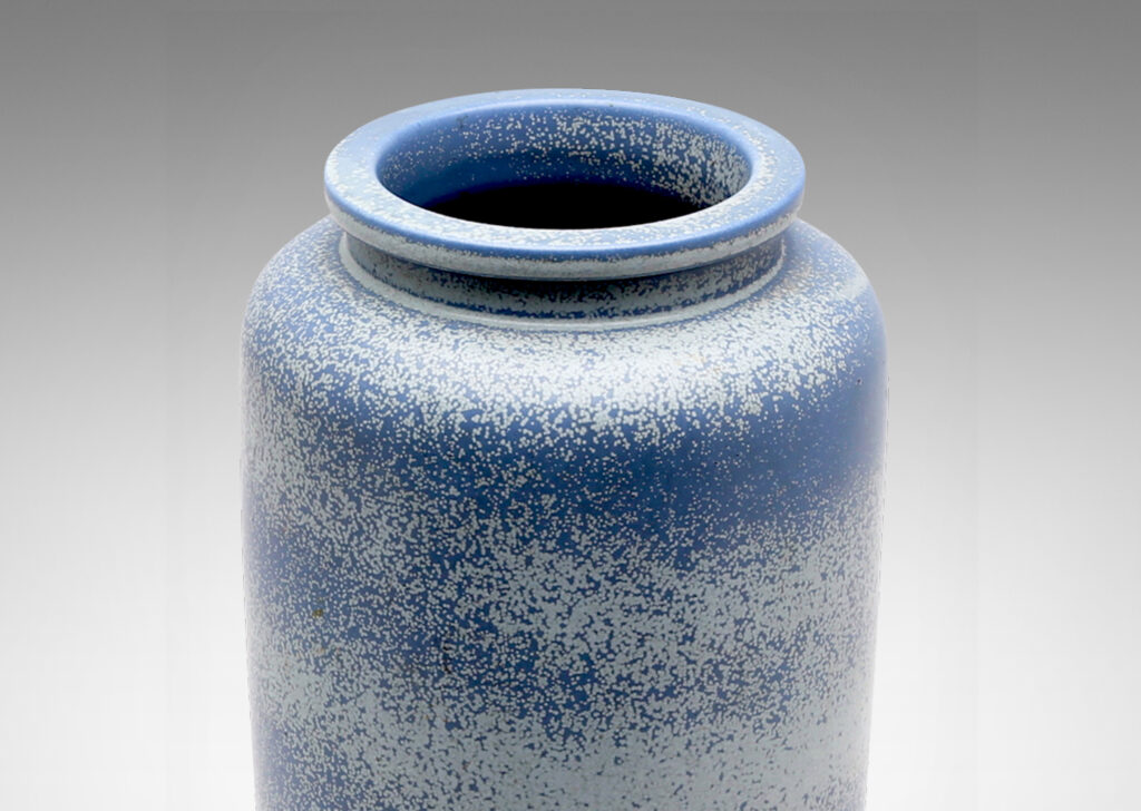 Gallery BAC cylindrical form with flange lip and airy French and powder blue stipple eggshell finish glaze