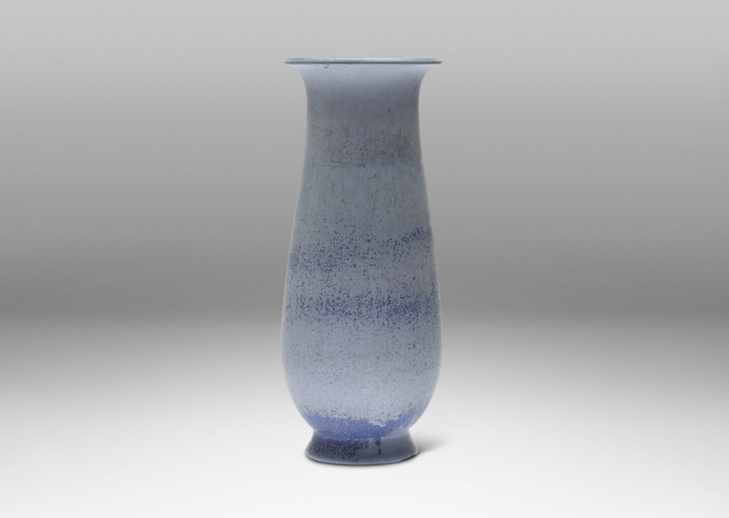 Gallery BAC large scale attenuated urn form with sinuous modeling and airy French and powder blue stipple eggshell finish glaze