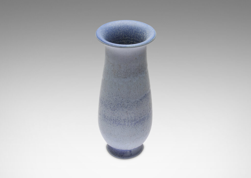 Gallery BAC large scale attenuated urn form with sinuous modeling and airy French and powder blue stipple eggshell finish glaze