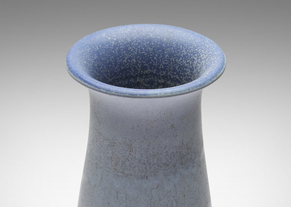 Gallery BAC large scale attenuated urn form with sinuous modeling and airy French and powder blue stipple eggshell finish glaze