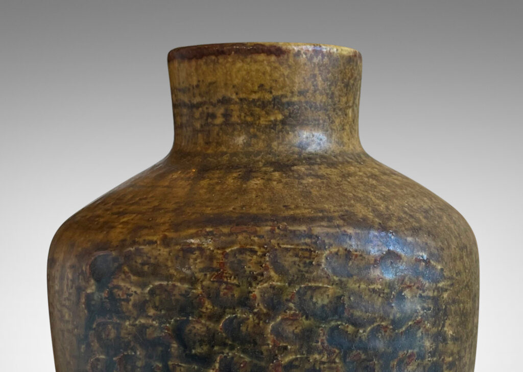 Gallery BAC angular jug form in green-brown glaze