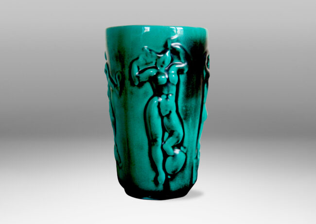 Gallery BAC ceramic with a blue-green copper oxide glaze that adds a nice sense of tonal depth to the athletic ladies