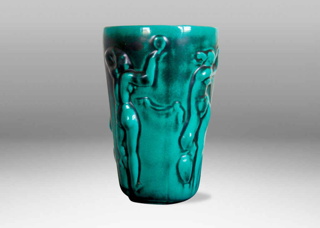 Gallery BAC ceramic with a blue-green copper oxide glaze that adds a nice sense of tonal depth to the athletic ladies