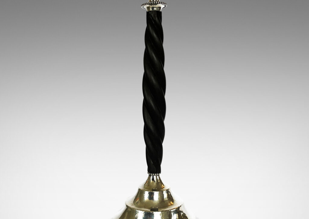 Gallery BAC hammered tiered round base on ball feet with fob in silver with swirling ebony stand