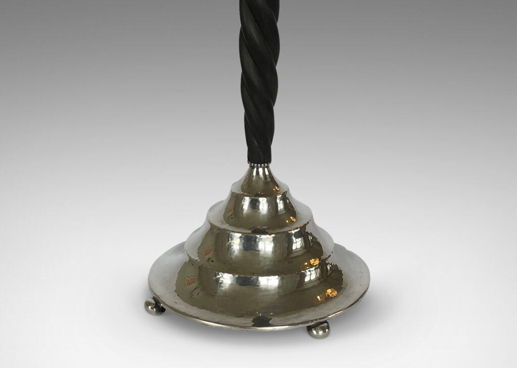 Gallery BAC hammered tiered round base on ball feet with fob in silver with swirling ebony stand