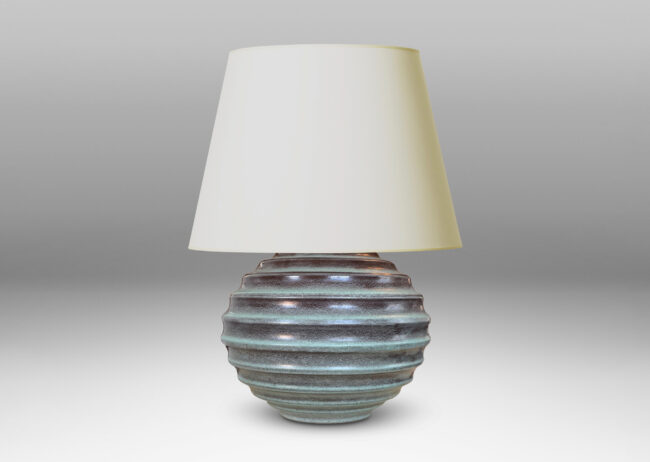 Gallery BAC ide globe form encircled in horizontal fluting in turquoise-brown “Lava” glaze