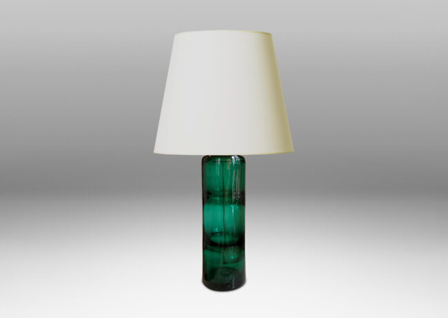 Gallery BAC tall canister form with internal ridge tonal stripes, hand-blown glass in a wonderful deep alpine green