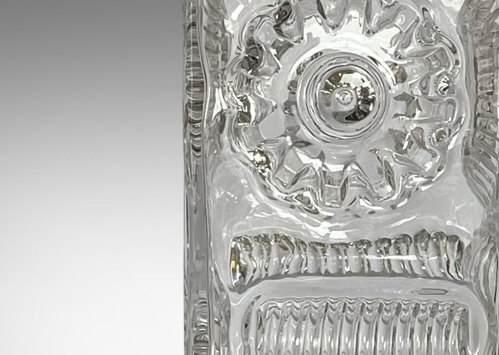 Gallery BAC square pedestal forms with impressed floating motifs; hand-formed crystal