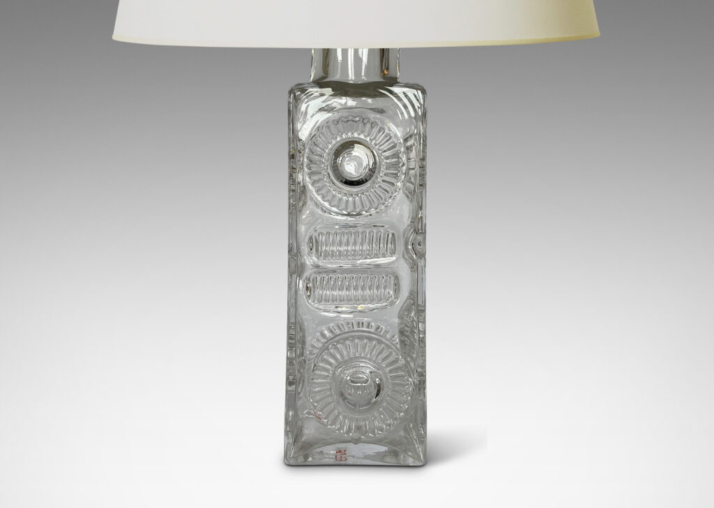 Gallery BAC square pedestal forms with impressed floating motifs; hand-formed crystal