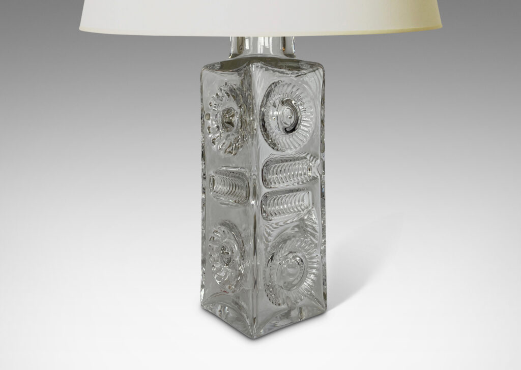 Gallery BAC square pedestal forms with impressed floating motifs; hand-formed crystal