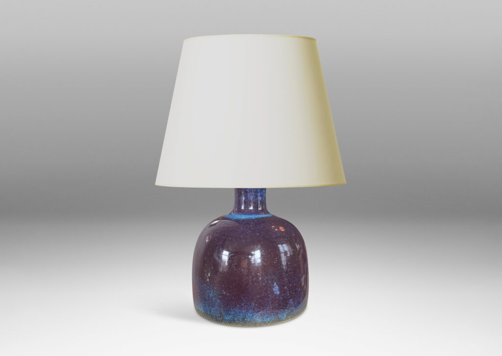 Gallery BAC dome form with bottle-like neck in stoneware with a marvelous atmospheric purple and cerulean glaze