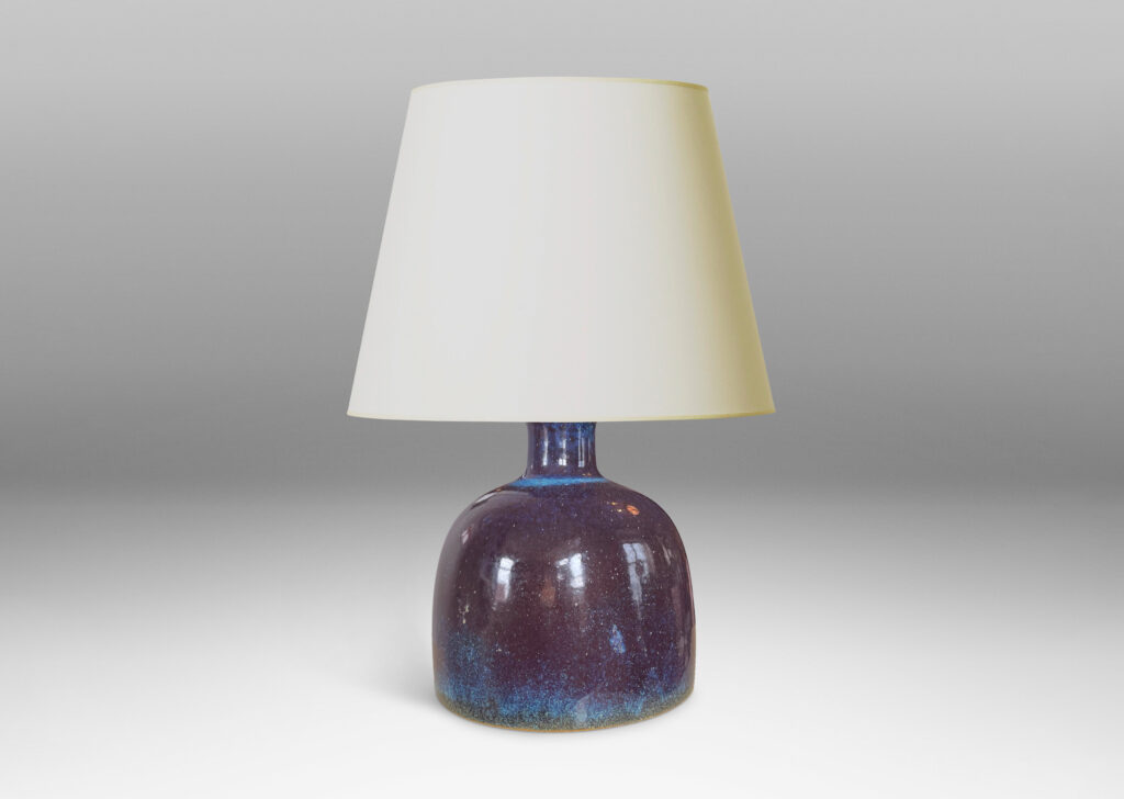 Gallery BAC dome form with bottle-like neck in stoneware with a marvelous atmospheric purple and cerulean glaze