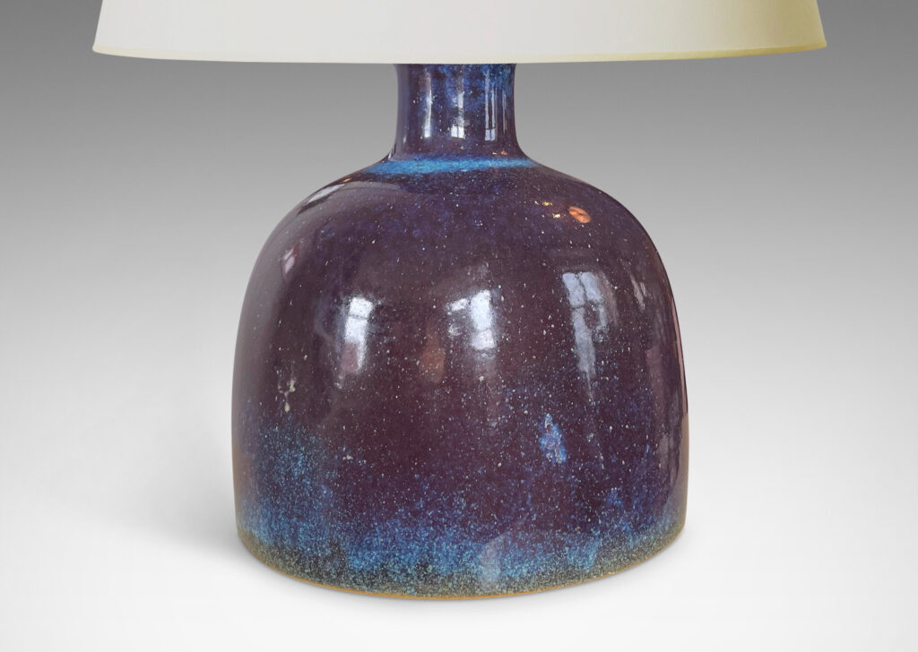 Gallery BAC dome form with bottle-like neck in stoneware with a marvelous atmospheric purple and cerulean glaze