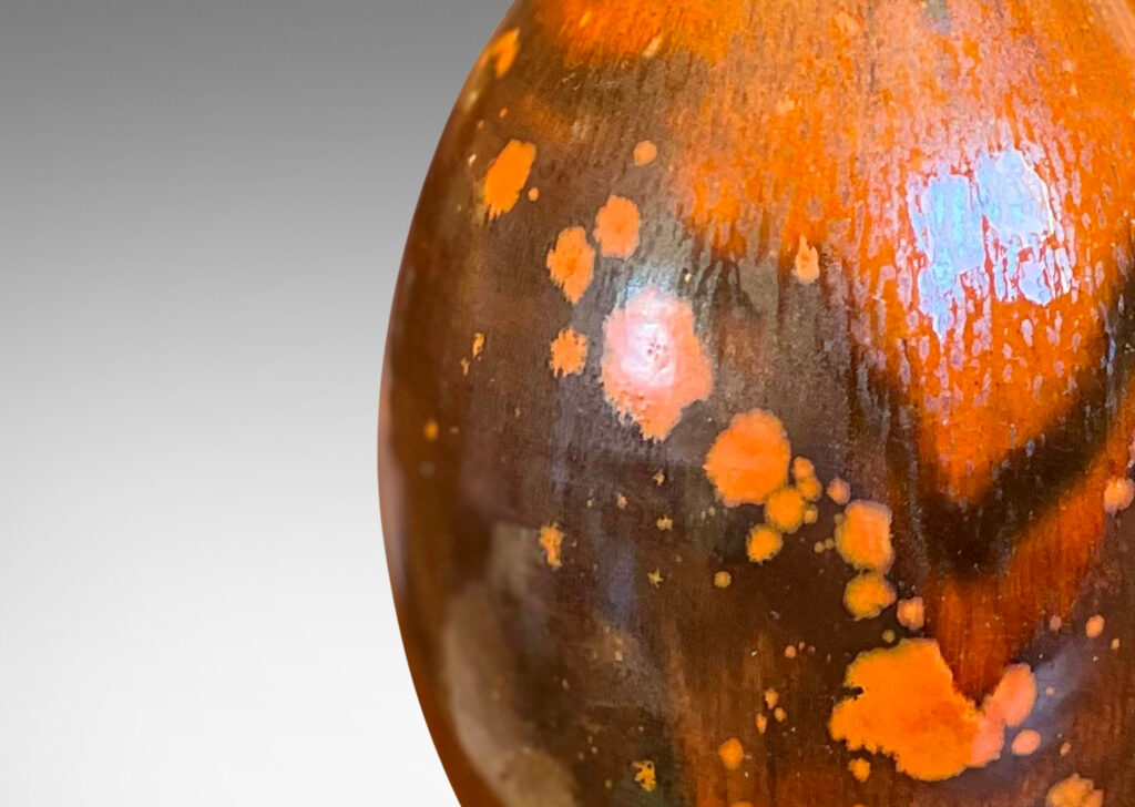 Gallery BAC ovoid form with short neck and featuring a fantastic dappled orange-brown glaze