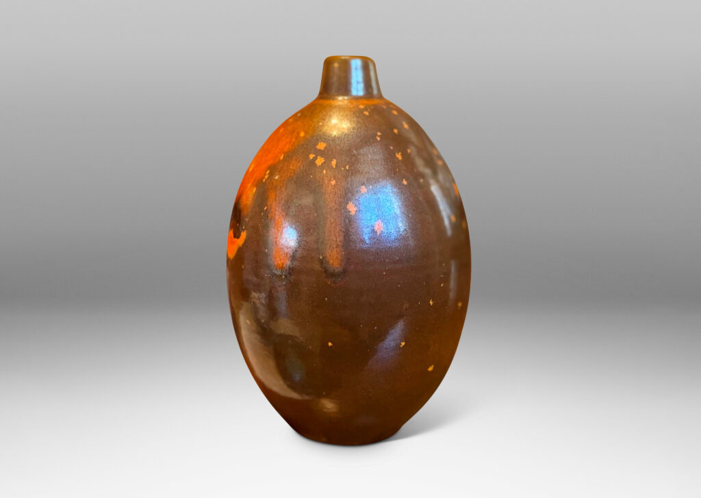 Gallery BAC ovoid form with short neck and featuring a fantastic dappled orange-brown glaze